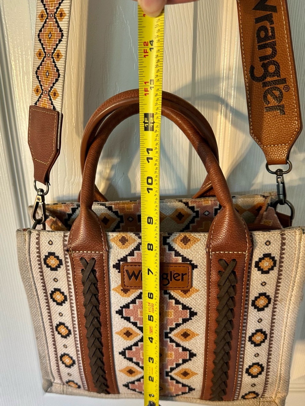 Wrangler Aztec Canvas Crossbody Top Handle WesternPurse Zip Top Detachable Strap - Picture 14 of 14